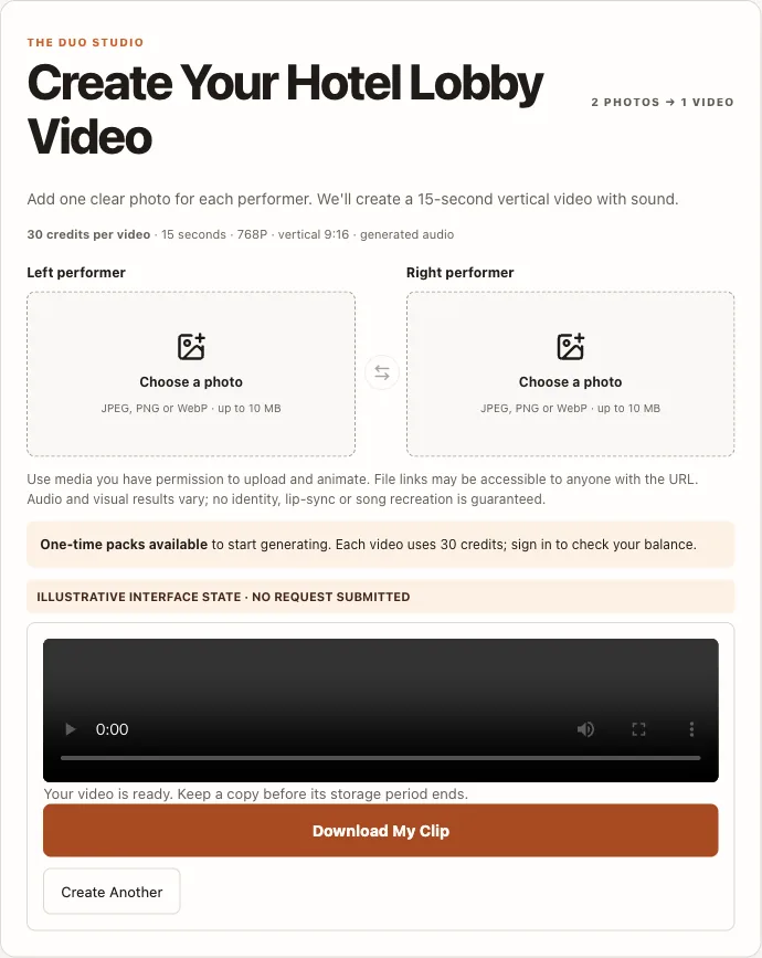 Current studio interface illustrating the result player and Download My Clip button